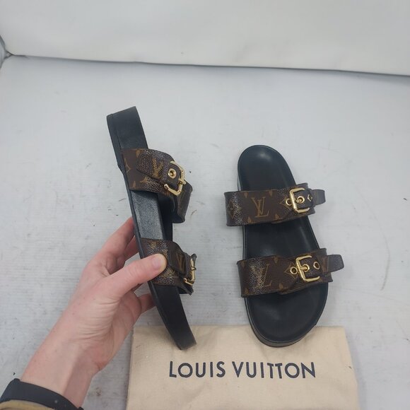 Louis Vuitton Brown Buckle Bom Dia Monogram Flat Slide Sandal - Picture 6 of 13